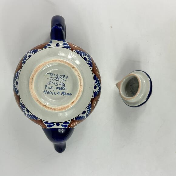Talavera Pottery Teapot Ansar Puebla Mexico Hand Painted Floral Folk Art 7"x4.5" - Picture 7 of 12